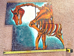 Dinosaur Oil Painting Set of 4 Prints Large Wall Art Mounted to hang