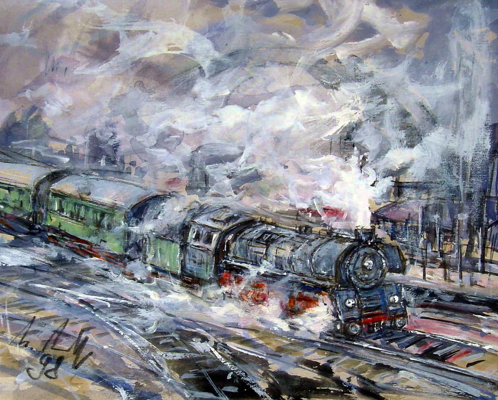 Heinz Hautt 1925 Castrop Rauxel-Hagen/steam locomotive/painting, signed