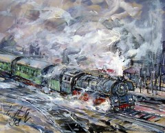 Heinz Hautt 1925 Castrop Rauxel-Hagen/steam locomotive/painting, signed