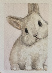 ACEO Original Watercolor Of Baby Bunny Rabbit By Breigh Armstrong @ KBug.Art