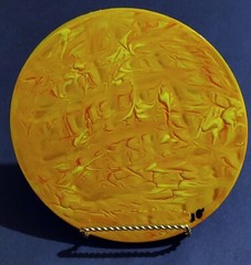Modern ART-SIGNED- Hand Painted on 7 1/4in Dia Metal Disc W/Stand- One of a Kind