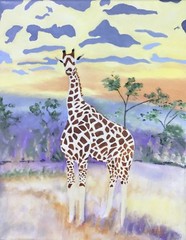 Original Acrylic Giraffe Painting At Sunset In South Africa