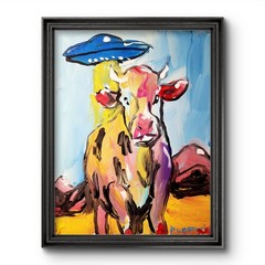 Original Art Cow 14×11 Abstract Expressionist Animals Painting Canvas By Aleph