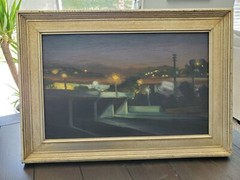 Tony Peters original oil painting „Night Bridge“ 14X22 inches framed Los Angeles