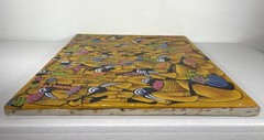 Vintage Signed JEAN Haitian Market Folk Art 23×19 Oil Painting on Cloth Canvas