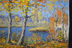 Jekabs Dresmanis (1889-1956) – Latvia Landscape in Autumn – Trees Lake – 1951
