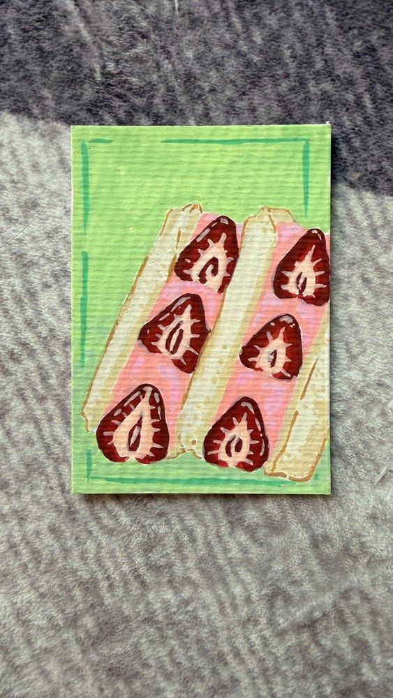 ACEO Art Card Original Acrylic Painting Strawberry Sandwich Fruit