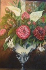 Folk Art (Self Taught, Outsider) Still Life Painting of Roses & Lilies in a Vase