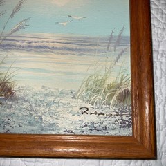 Vintage ocean seascape oil painting signed hand painted grass dunes
