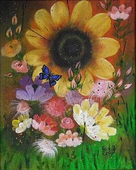 Floral Butterfly Painting FREE Gold Frame Original Art by Rain Crow