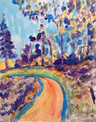 Trees Park 11×14 Modern Impressionistic Original Signed Canvas Art Acrylic BACH