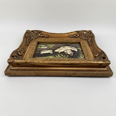 Cottagecore Oil Painting Ducks Pond Lilly Pads Ornate Gold Gilt Frame 11.5 x 9.5