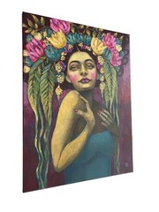 Original Portrait Painting Bohemian Floral Woman Bride Muse Goddess Spakowsky