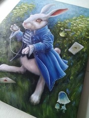 White Rabbit Alice in Wonderland Oil Painting Wall Artwork 15 x 23 in