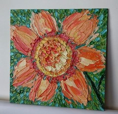 Framed Bright Sunflower Textured Flower Art 8×8” Impasto Oil Painting Original