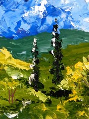 Tuscany Original Oil Impasto Painting Small Italy Landcape Wall Art 10 x 8 in