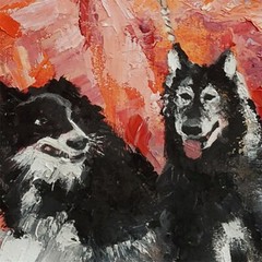 YARY DLUHOS Woman Girl Femme Figure City Dogs Walker Original Art Oil Painting