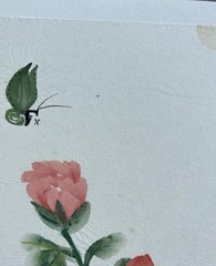 Original Sumi Ink Watercolor Floral Paintings Set Of 2 Artist Seal W Signature