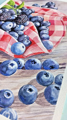 Blueberry Blue Berries Watercolor Nature Painting Fresh Summer Fruit Kitchen Art
