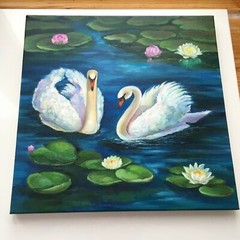 Swans original oil Painting Couple Birds Artwork Swans painting on canvas