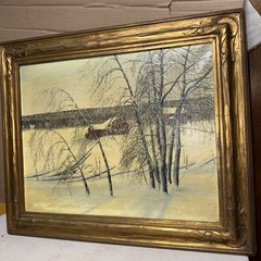 Erik Lönsjö Swedish Oil/canvas Landscape Painting On Carved Frame Needs Cleaning