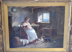 Finely Framed Signed Realistic Oil Painting by Alexander Austen Mother Child Dog
