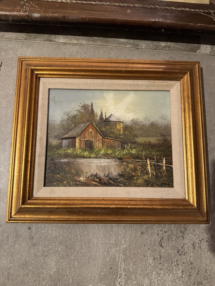 Vintage Signed Painting K.Falter Pond , Country Farm