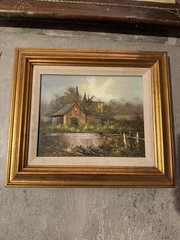 Vintage Signed Painting K.Falter Pond , Country Farm