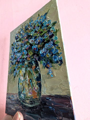 Forget-Me-Not Original OIL Impasto PAINTING Flower Impressionism 7″x 5″