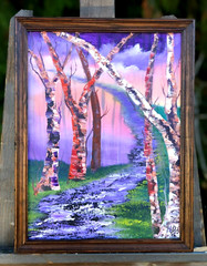 ABSTRACT MULTI-COLORED FOREST, Original Framed Oil Painting-Well Framed by: H.D.