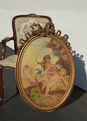19th Century Oil Painting Picture Amour Moissonneur d apres Francois Boucher