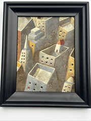 JORDI PINTO PAINTING CITYSCAPE ROOFTOPS CITY ARCHITECTURE CUBISM MODERNIST SMALL
