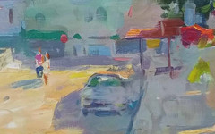 Oil painting Street Ukrainian painter Canvas Decor Unframed original landscape