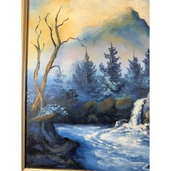Vintage Sybil 1982 Original Oil Painting Mountain Waterfall Landscape Framed Art