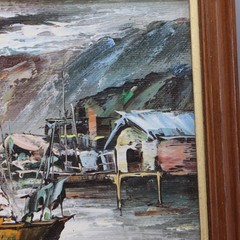 VTG Pair Mini Hong Kong Pottinger Street & Harbor Scenes Signed Oil Paintings