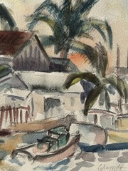 Michigan Artist Harry Glassgold Impressionist Watercolor. Miami 1949. Signed