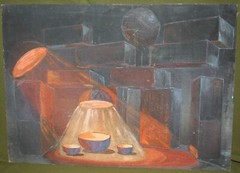 Gouache painting cubist abstract composition interior design