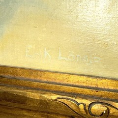 Erik Lönsjö Swedish Oil/canvas Landscape Painting On Carved Frame Needs Cleaning
