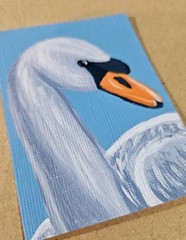 ACEO White Swan Mini Painting Original Bird Art Signed Acrylic Artwork