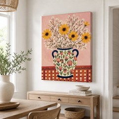 Sunflower Vase Canvas Wall Art Pink Floral Print Cottagecore Kitchen Decor