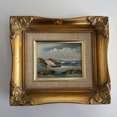 Mid-20th Century Panetere Seascape Oil Painting In Ornate Gold Leaf Frame. Rare
