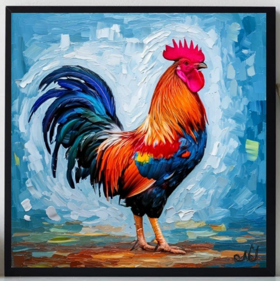 ORIGINAL Oil PAINTING on Canvas Rooster Textured Art 12×12 in Custom Order