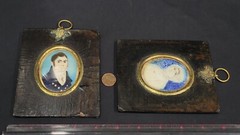 Pair of Antique Miniature Portraits of Young Lady & Gentleman