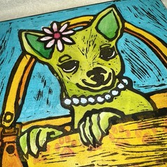 Chihuahua Dog Pop Art Painting 12×12 Canvas Kitsch Green Puppy Purse