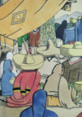 Original Signed VTG Jorge A Murillo Mexican Village Watercolor Mexican Folk Art