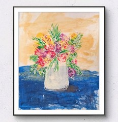 Abstract Floral Mixed Media Painting Reclaimed Materials Small One of a Kind Art