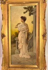 C.F. Lowcock (English, 1844-1925) Framed Oil on Wood Titled “Meditation” c1870s