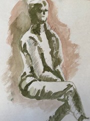 Vintage 1960s Watercolor Painting Figure Portrait Study 11 x 9 OOAK
