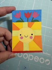 ACEO Original Acrylic abstract sun smile modern Painting Collectible Heavy Paper