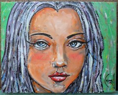 ANOTHER DULL DAY oil painting big eyes canvas NEW original 8×10 signed Crowell